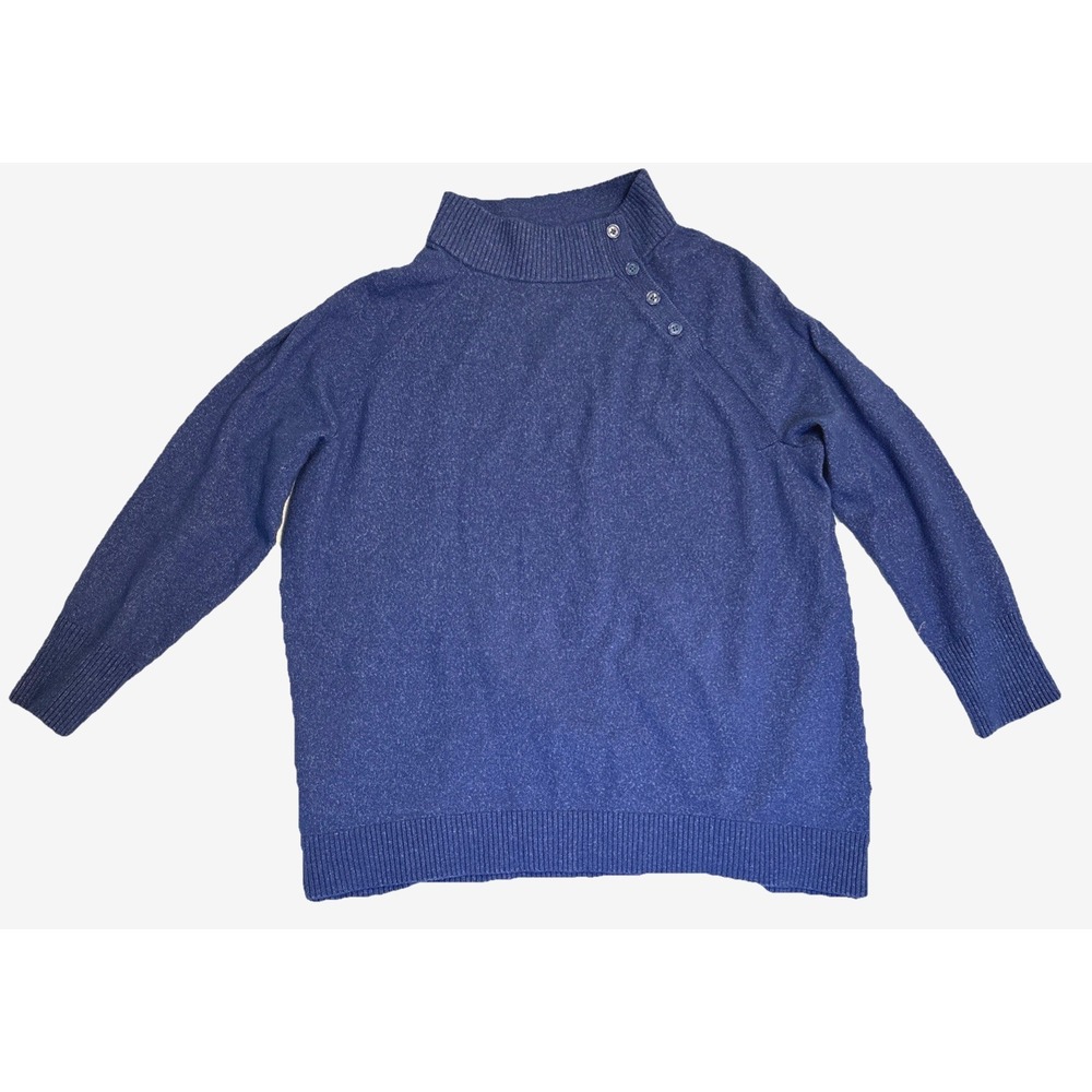 Talbots Sweater 2X Top Womens Blue Turtleneck Buttons Knit Acrylic‎ BLend